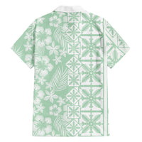 Pastel Green Kahili Quilt Hawaii Family Matching Puletasi and Hawaiian Shirt Tropical Flower Seamless Half Style LT14 - Polynesian Pride