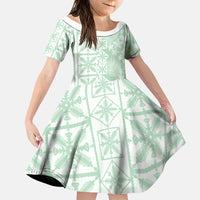 Pastel Green Kahili Quilt Hawaii Family Matching Short Sleeve Bodycon Dress and Hawaiian Shirt Tropical Flower Seamless Half Style LT14 Daughter's Dress Green - Polynesian Pride