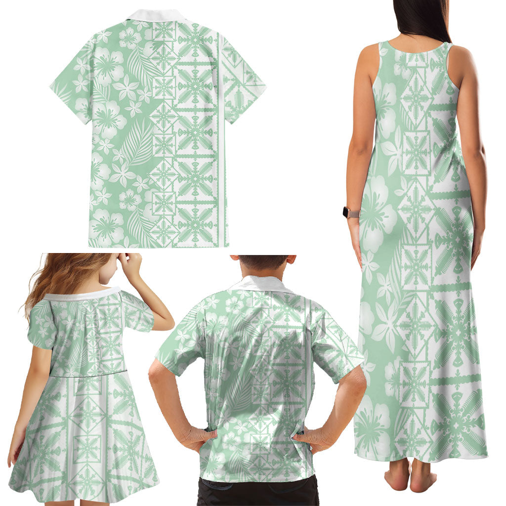 Pastel Green Kahili Quilt Hawaii Family Matching Tank Maxi Dress and Hawaiian Shirt Tropical Flower Seamless Half Style LT14 - Polynesian Pride