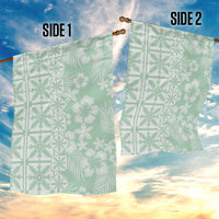 Pastel Green Kahili Quilt Hawaii Garden Flag Tropical Flower Seamless Half Style