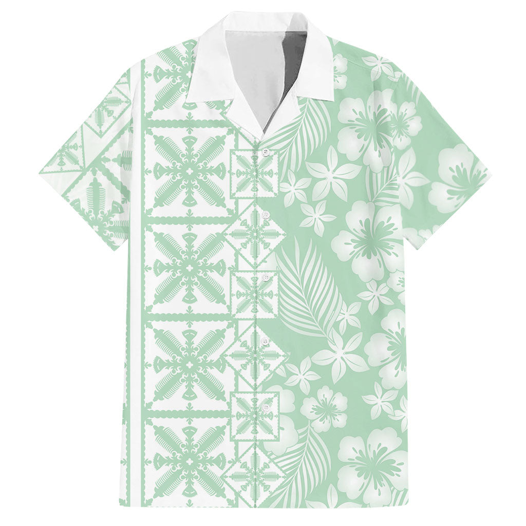 Pastel Green Kahili Quilt Hawaii Hawaiian Shirt Tropical Flower Seamless Half Style