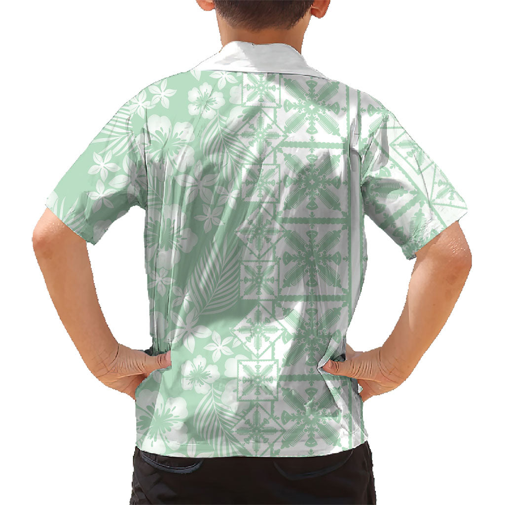 Pastel Green Kahili Quilt Hawaii Hawaiian Shirt Tropical Flower Seamless Half Style