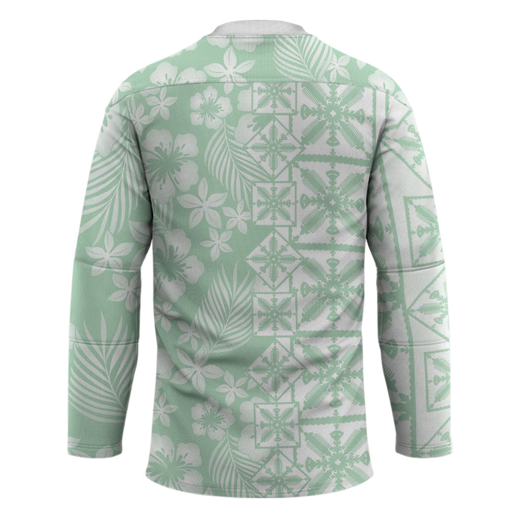 Pastel Green Kahili Quilt Hawaii Hockey Jersey Tropical Flower Seamless Half Style