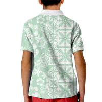 Pastel Green Kahili Quilt Hawaii Kid Polo Shirt Tropical Flower Seamless Half Style