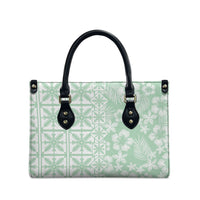 Pastel Green Kahili Quilt Hawaii Leather Bag Tropical Flower Seamless Half Style