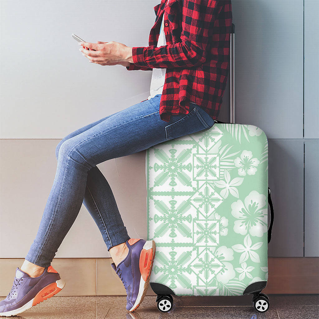 Pastel Green Kahili Quilt Hawaii Luggage Cover Tropical Flower Seamless Half Style