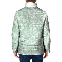 Pastel Green Kahili Quilt Hawaii Padded Jacket Tropical Flower Seamless Half Style