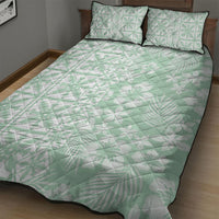 Pastel Green Kahili Quilt Hawaii Quilt Bed Set Tropical Flower Seamless Half Style