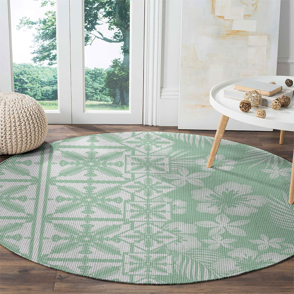 Pastel Green Kahili Quilt Hawaii Round Carpet Tropical Flower Seamless Half Style