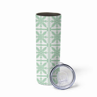 Pastel Green Kahili Quilt Hawaii Skinny Tumbler Tropical Flower Seamless Half Style LT14 - Polynesian Pride