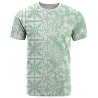 Pastel Green Kahili Quilt Hawaii T Shirt Tropical Flower Seamless Half Style