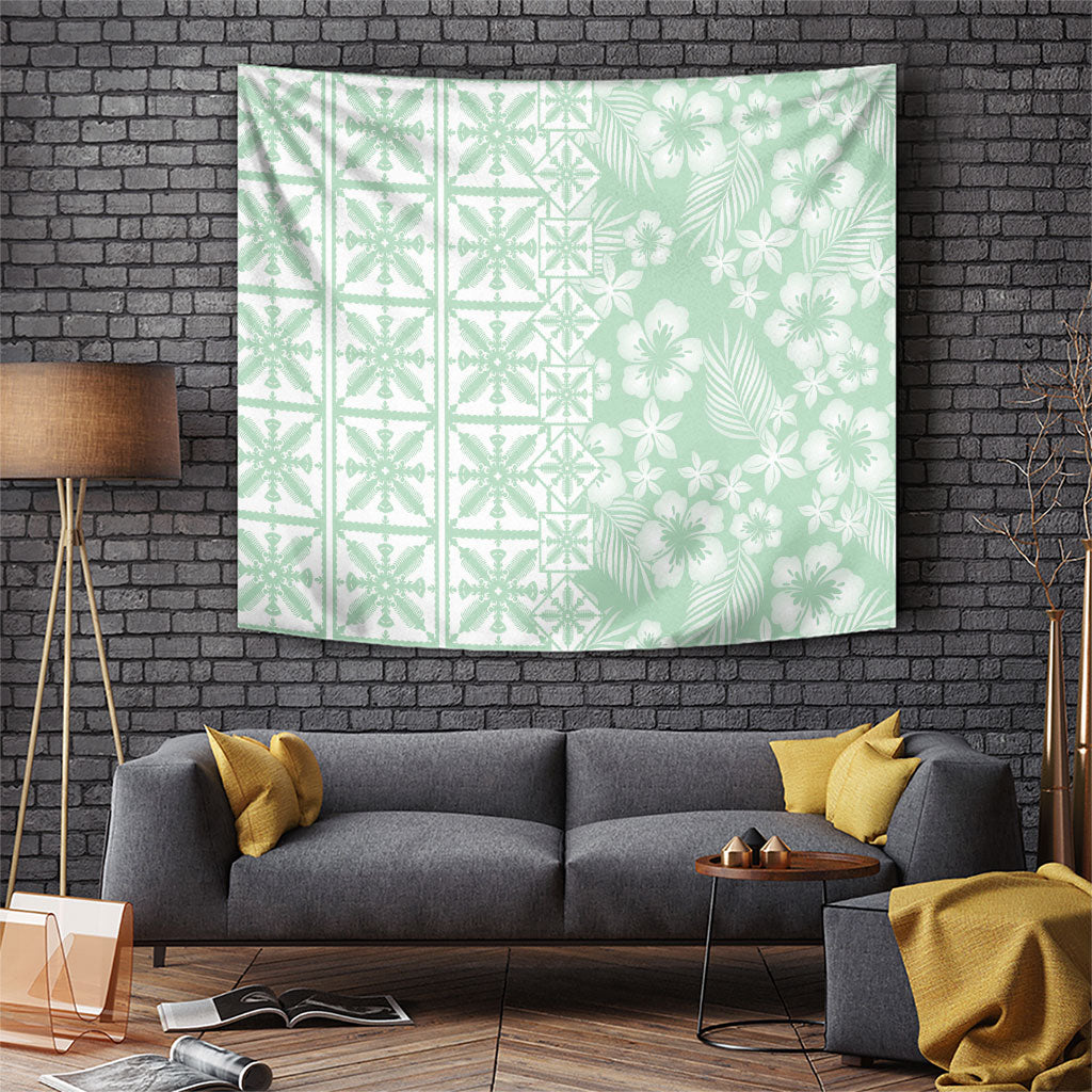 Pastel Green Kahili Quilt Hawaii Tapestry Tropical Flower Seamless Half Style