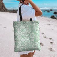 Pastel Green Kahili Quilt Hawaii Tote Bag Tropical Flower Seamless Half Style