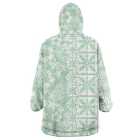 Pastel Green Kahili Quilt Hawaii Wearable Blanket Hoodie Tropical Flower Seamless Half Style