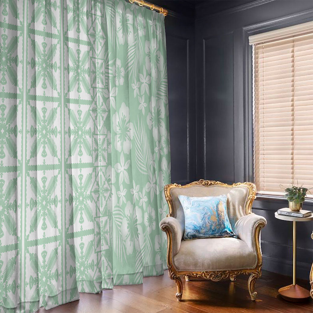 Pastel Green Kahili Quilt Hawaii Window Curtain Tropical Flower Seamless Half Style LT14 - Polynesian Pride