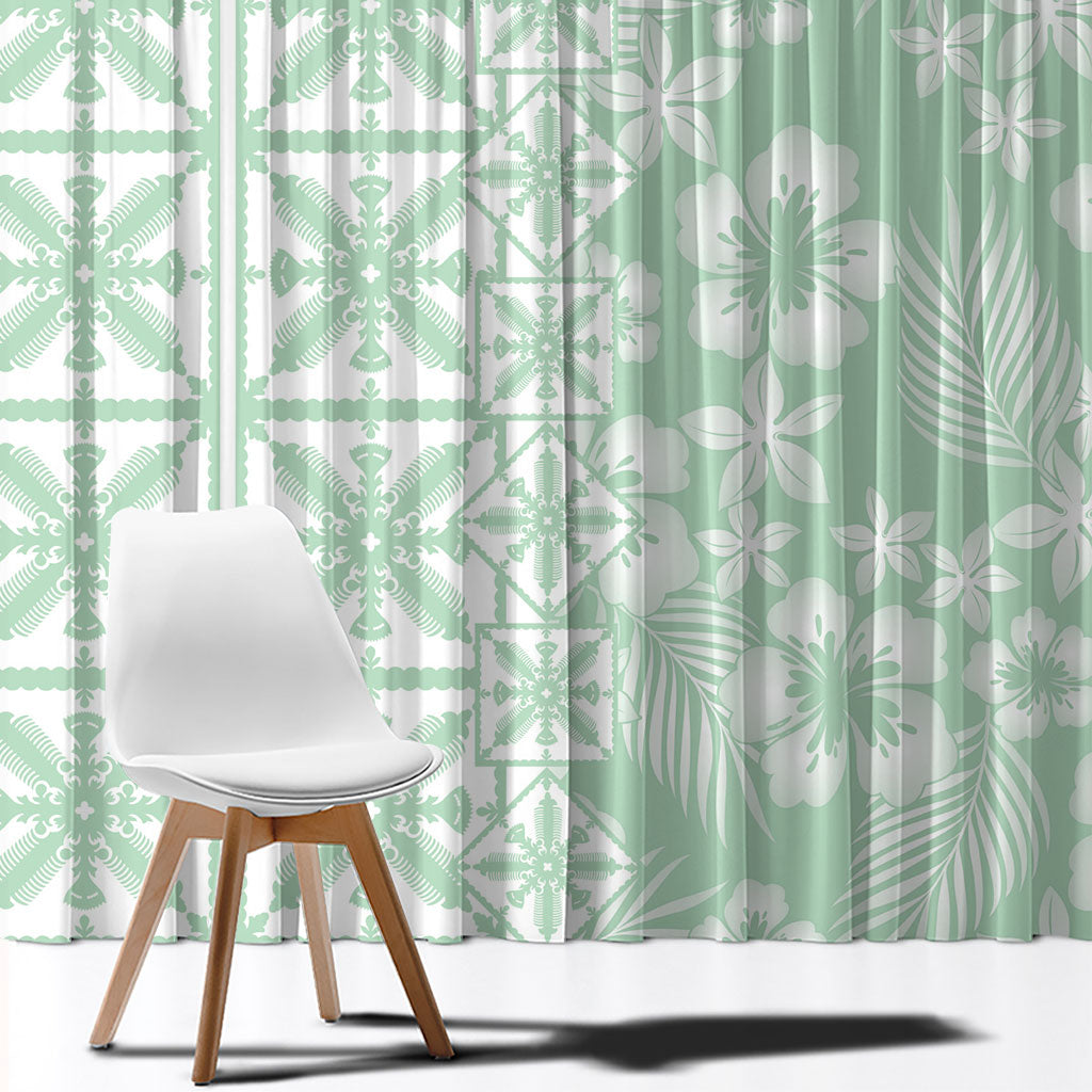 Pastel Green Kahili Quilt Hawaii Window Curtain Tropical Flower Seamless Half Style LT14 - Polynesian Pride