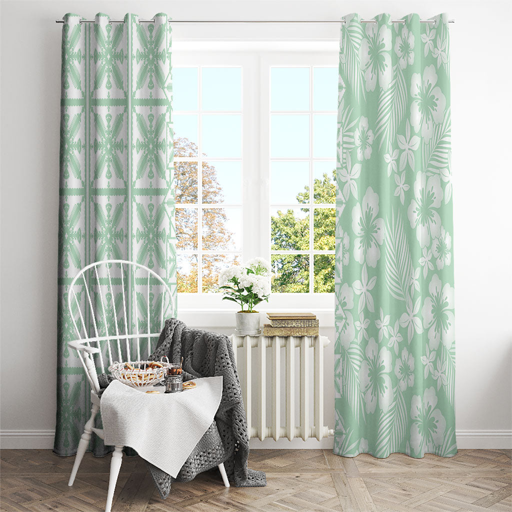 Pastel Green Kahili Quilt Hawaii Window Curtain Tropical Flower Seamless Half Style LT14 - Polynesian Pride