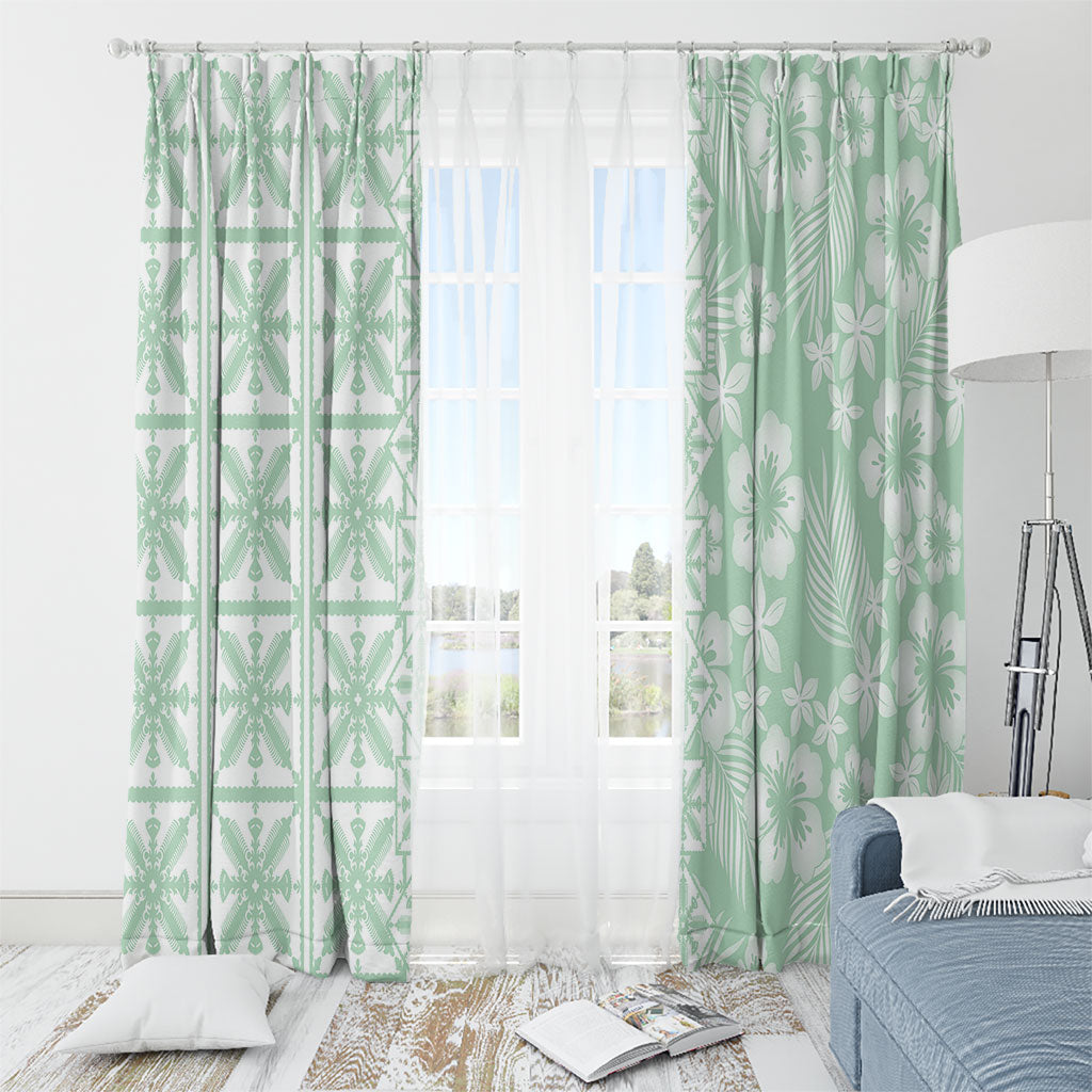 Pastel Green Kahili Quilt Hawaii Window Curtain Tropical Flower Seamless Half Style LT14 - Polynesian Pride