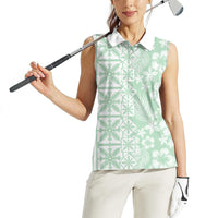 Pastel Green Kahili Quilt Hawaii Women Sleeveless Polo Shirt Tropical Flower Seamless Half Style LT14 - Polynesian Pride