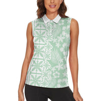 Pastel Green Kahili Quilt Hawaii Women Sleeveless Polo Shirt Tropical Flower Seamless Half Style LT14 - Polynesian Pride