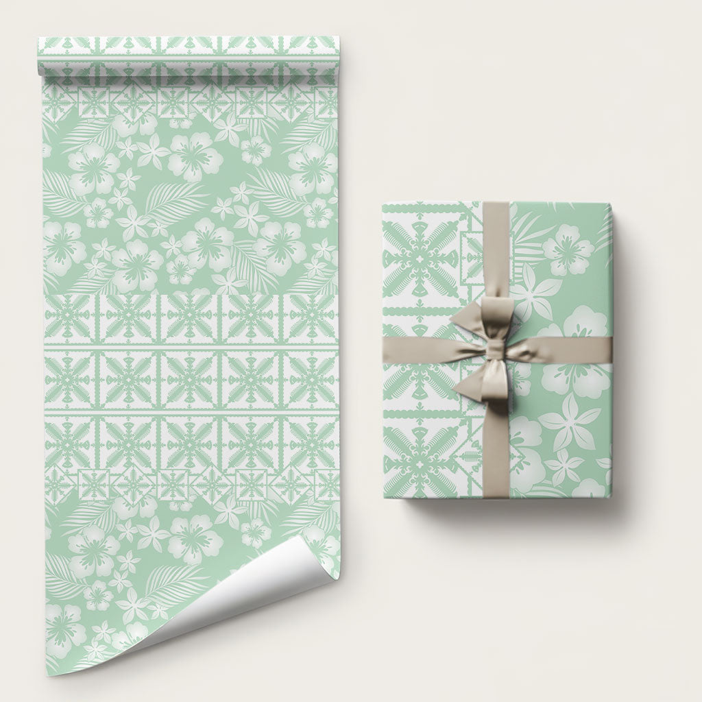 Pastel Green Kahili Quilt Hawaii Wrapping Paper Tropical Flower Seamless Half Style