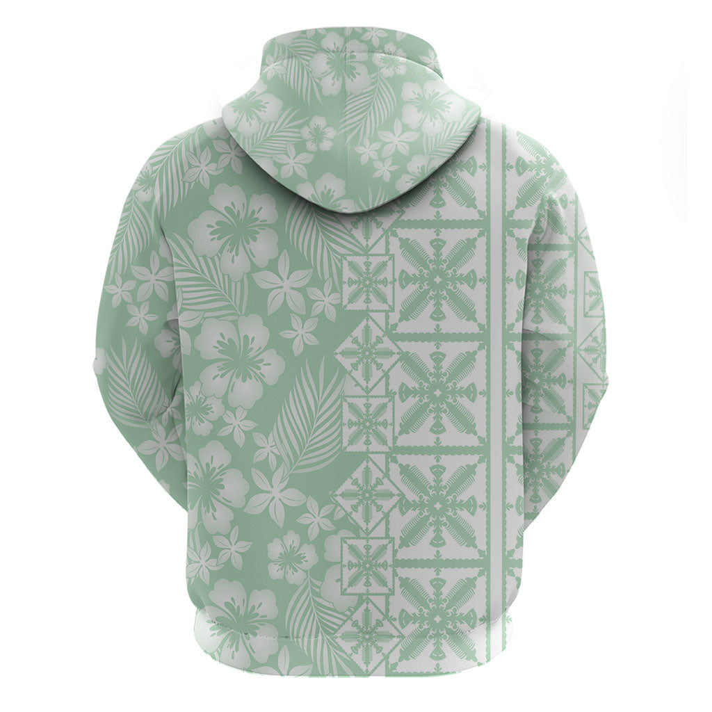 Pastel Green Kahili Quilt Hawaii Zip Hoodie Tropical Flower Seamless Half Style