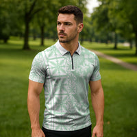 Pastel Green Kahili Quilt Hawaii Zipper Polo Shirt Tropical Flower Seamless Half Style