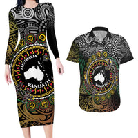Personalised Australia And Vanuatu Couples Matching Long Sleeve Bodycon Dress and Hawaiian Shirt Aboriginal Lizard Polynesia Ni-Van Pig Tusk LT14 Black - Polynesian Pride