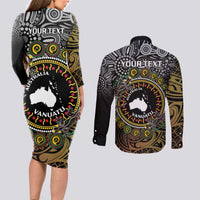 Personalised Australia And Vanuatu Couples Matching Long Sleeve Bodycon Dress and Long Sleeve Button Shirt Aboriginal Lizard Polynesia Ni-Van Pig Tusk LT14 - Polynesian Pride