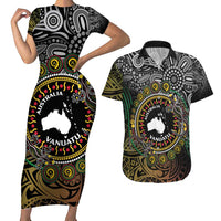 Personalised Australia And Vanuatu Couples Matching Short Sleeve Bodycon Dress and Hawaiian Shirt Aboriginal Lizard Polynesia Ni-Van Pig Tusk LT14 Black - Polynesian Pride