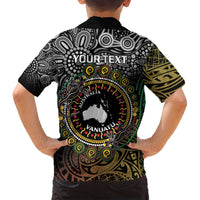 Personalised Australia And Vanuatu Family Matching Long Sleeve Bodycon Dress and Hawaiian Shirt Aboriginal Lizard Polynesia Ni-Van Pig Tusk LT14 - Polynesian Pride