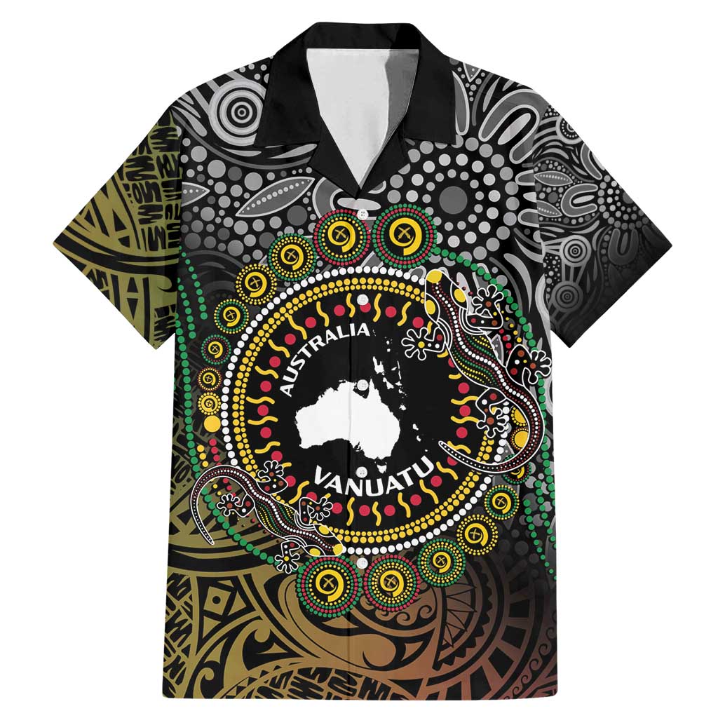 Personalised Australia And Vanuatu Family Matching Mermaid Dress and Hawaiian Shirt Aboriginal Lizard Polynesia Ni-Van Pig Tusk LT14 Dad's Shirt - Short Sleeve Black - Polynesian Pride