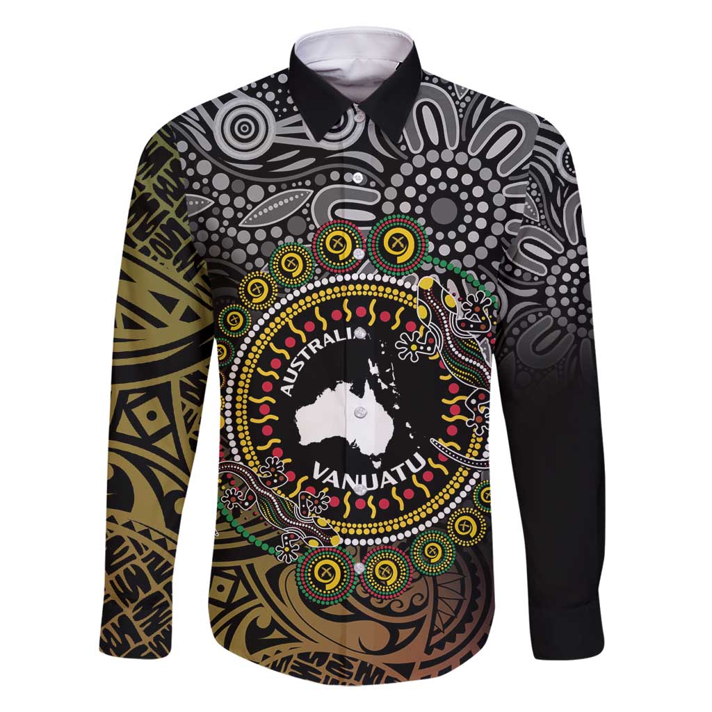 Personalised Australia And Vanuatu Family Matching Mermaid Dress and Hawaiian Shirt Aboriginal Lizard Polynesia Ni-Van Pig Tusk LT14 Dad's Shirt - Long Sleeve Black - Polynesian Pride