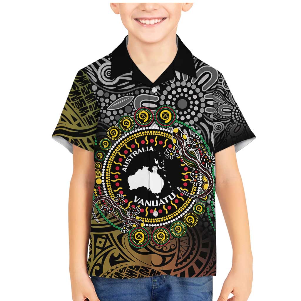 Personalised Australia And Vanuatu Family Matching Mermaid Dress and Hawaiian Shirt Aboriginal Lizard Polynesia Ni-Van Pig Tusk LT14 Son's Shirt Black - Polynesian Pride
