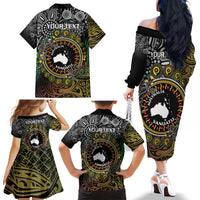Personalised Australia And Vanuatu Family Matching Off The Shoulder Long Sleeve Dress and Hawaiian Shirt Aboriginal Lizard Polynesia Ni-Van Pig Tusk LT14 - Polynesian Pride
