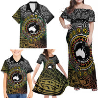 Personalised Australia And Vanuatu Family Matching Off Shoulder Maxi Dress and Hawaiian Shirt Aboriginal Lizard Polynesia Ni-Van Pig Tusk LT14 - Polynesian Pride