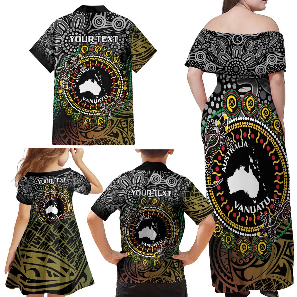 Personalised Australia And Vanuatu Family Matching Off Shoulder Maxi Dress and Hawaiian Shirt Aboriginal Lizard Polynesia Ni-Van Pig Tusk LT14 - Polynesian Pride