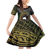 Personalised Australia And Vanuatu Family Matching Off Shoulder Short Dress and Hawaiian Shirt Aboriginal Lizard Polynesia Ni-Van Pig Tusk LT14 Daughter's Dress Black - Polynesian Pride