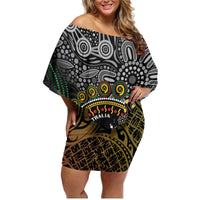 Personalised Australia And Vanuatu Family Matching Off Shoulder Short Dress and Hawaiian Shirt Aboriginal Lizard Polynesia Ni-Van Pig Tusk LT14 Mom's Dress Black - Polynesian Pride