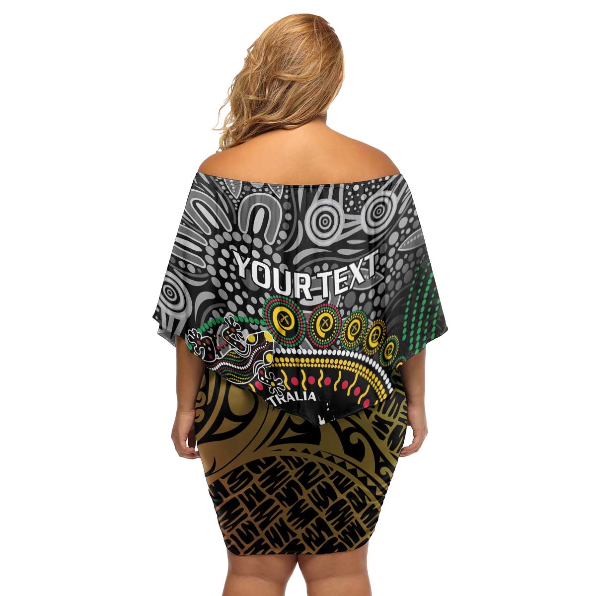 Personalised Australia And Vanuatu Family Matching Off Shoulder Short Dress and Hawaiian Shirt Aboriginal Lizard Polynesia Ni-Van Pig Tusk LT14 - Polynesian Pride