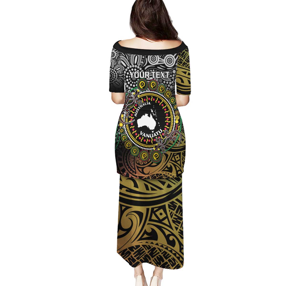 Personalised Australia And Vanuatu Family Matching Puletasi and Hawaiian Shirt Aboriginal Lizard Polynesia Ni-Van Pig Tusk LT14 - Polynesian Pride