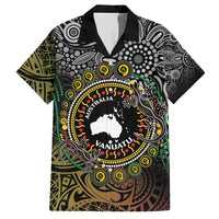 Personalised Australia And Vanuatu Family Matching Short Sleeve Bodycon Dress and Hawaiian Shirt Aboriginal Lizard Polynesia Ni-Van Pig Tusk LT14 Dad's Shirt - Short Sleeve Black - Polynesian Pride