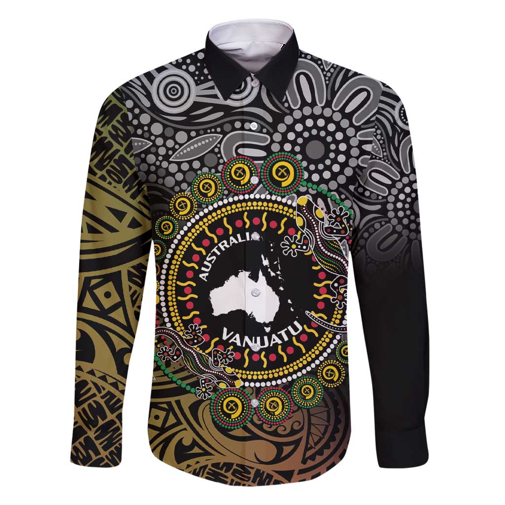 Personalised Australia And Vanuatu Family Matching Short Sleeve Bodycon Dress and Hawaiian Shirt Aboriginal Lizard Polynesia Ni-Van Pig Tusk LT14 Dad's Shirt - Long Sleeve Black - Polynesian Pride