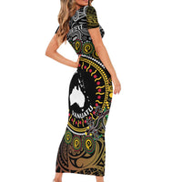 Personalised Australia And Vanuatu Family Matching Short Sleeve Bodycon Dress and Hawaiian Shirt Aboriginal Lizard Polynesia Ni-Van Pig Tusk LT14 - Polynesian Pride