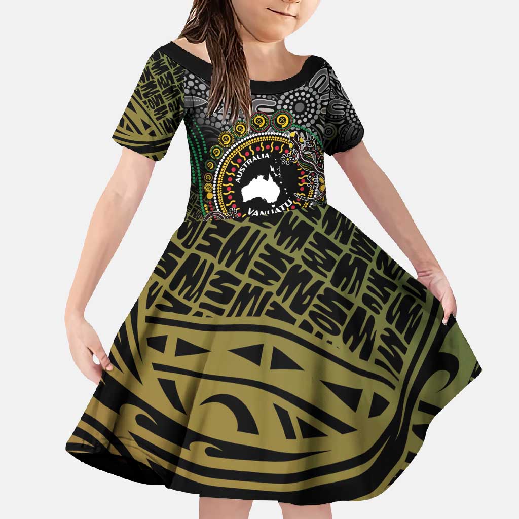 Personalised Australia And Vanuatu Family Matching Summer Maxi Dress and Hawaiian Shirt Aboriginal Lizard Polynesia Ni-Van Pig Tusk LT14 Daughter's Dress Black - Polynesian Pride