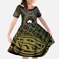 Personalised Australia And Vanuatu Family Matching Summer Maxi Dress and Hawaiian Shirt Aboriginal Lizard Polynesia Ni-Van Pig Tusk LT14 Daughter's Dress Black - Polynesian Pride