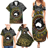 Personalised Australia And Vanuatu Family Matching Summer Maxi Dress and Hawaiian Shirt Aboriginal Lizard Polynesia Ni-Van Pig Tusk LT14 - Polynesian Pride