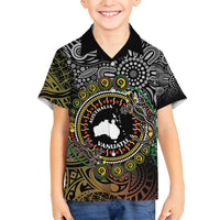 Personalised Australia And Vanuatu Family Matching Summer Maxi Dress and Hawaiian Shirt Aboriginal Lizard Polynesia Ni-Van Pig Tusk LT14 Son's Shirt Black - Polynesian Pride