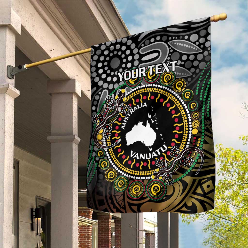 Personalised Australia And Vanuatu Garden Flag Aboriginal Lizard Polynesia Ni-Van Pig Tusk LT14 House Flag Black - Polynesian Pride