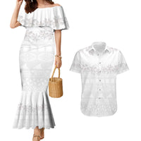 Tokelau White Sunday Couples Matching Mermaid Dress and Hawaiian Shirt Polynesian Pattern Gardenia Thunbergia LT14 White - Polynesian Pride